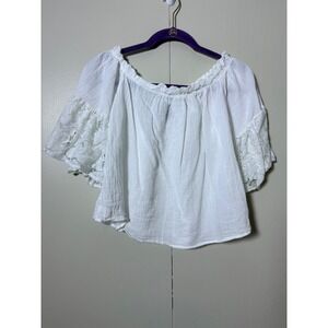 Blanc du Nil White Cotton Gauze Off Shoulder Lace Sleeve Boho Blouse TU Coastal